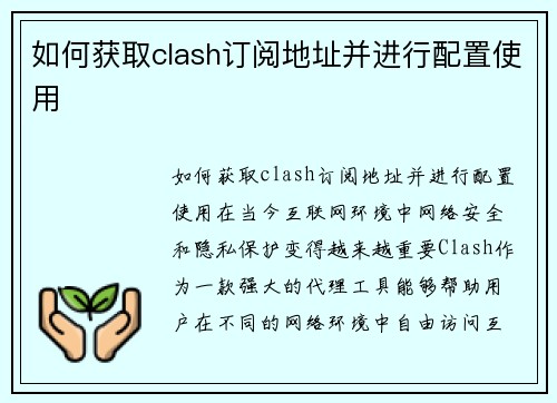 如何获取clash订阅地址并进行配置使用